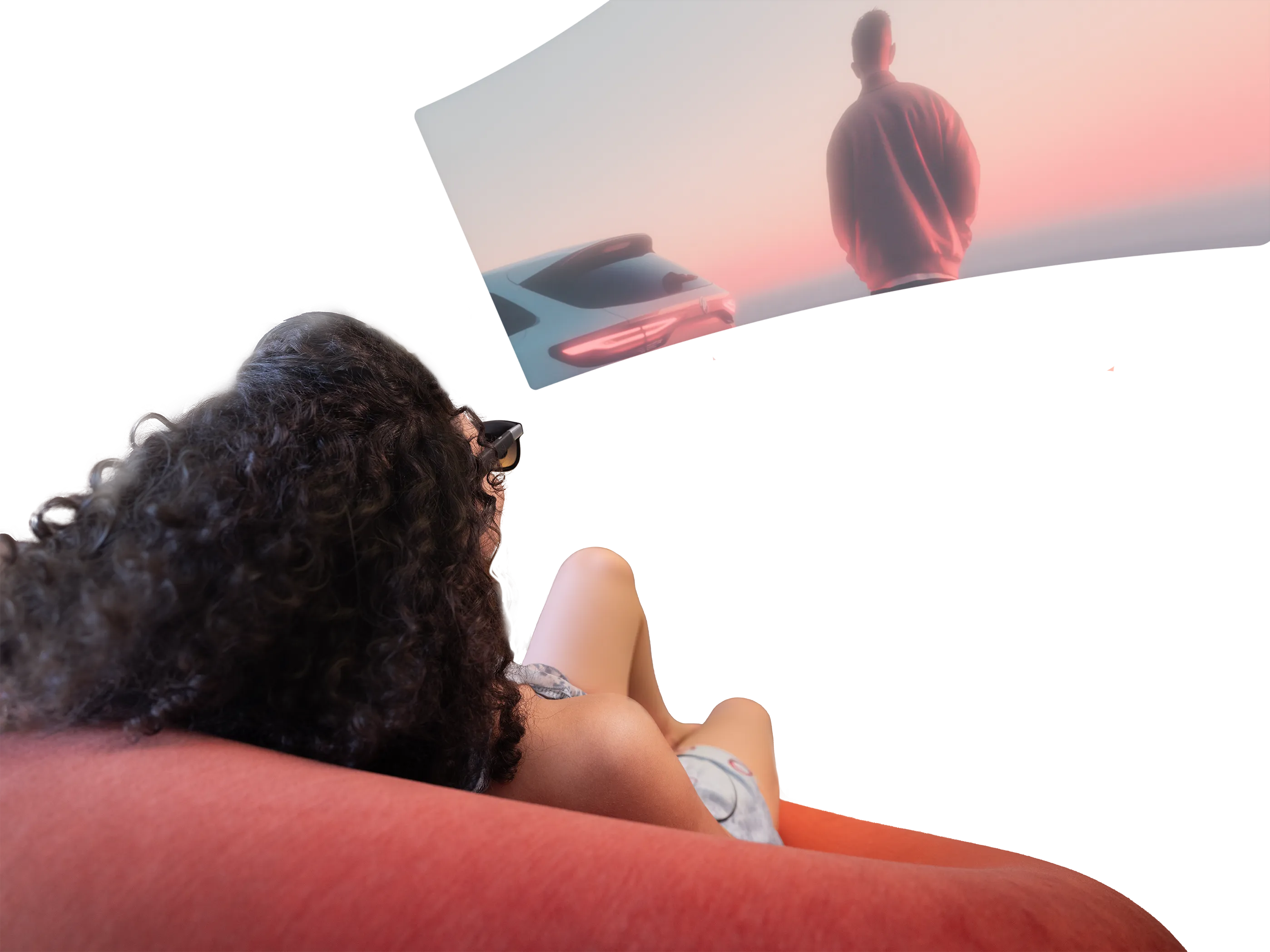 A woman sitting on a sofa